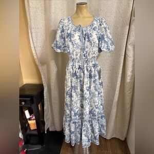Max Studio Puff Sleeve Blue Floral Tiered Maxi Dress, NWT,  Size Small